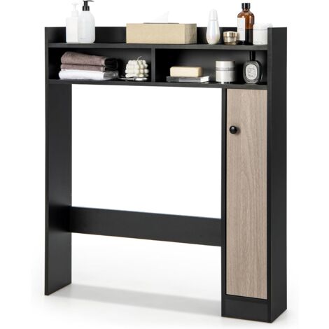 Goplus – Armoire de rangement au-dessus des toilettes – 1 étagère supérieure – 2 compartiments ouverts – 2 étagères réglables – Système anti-bascule – MDF noir
