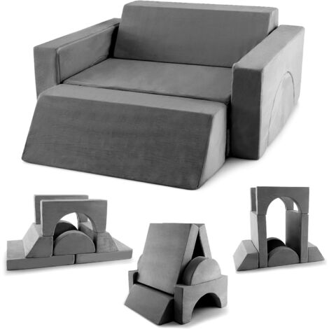 GOPLUS Canapé Enfants, Canapé de Jeu Modulaire 8 PCS avec Housse Amovible pour Intérieur Salle de Jeux, Canapé Imaginatif pour Jouer Dormir, Fauteuil Convertible pour 12 Mois+, Charge 30KG, Gris