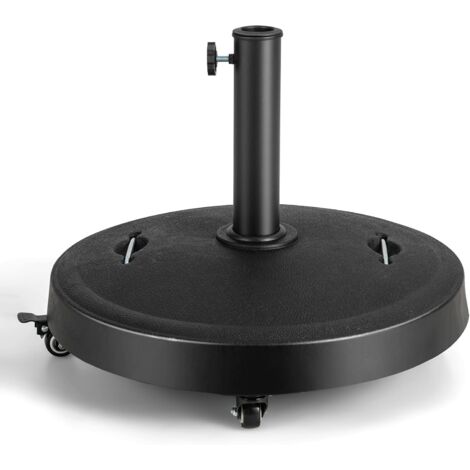 GOPLUS Pied de Parasol sur roulettes 23KG, Support de Parasol Ronde en Résine avec Poignées, Convient aux Poteaux de Parasol 38/48mm (1/5)