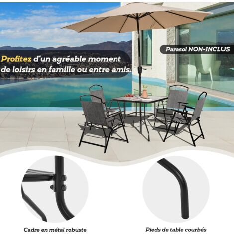 Salon Jardin 4 Personnes GOPLUS - Canapé Extérieur + Table Basse Verre - Gris Et Noir - Parfait Terrasse Ou Balcon