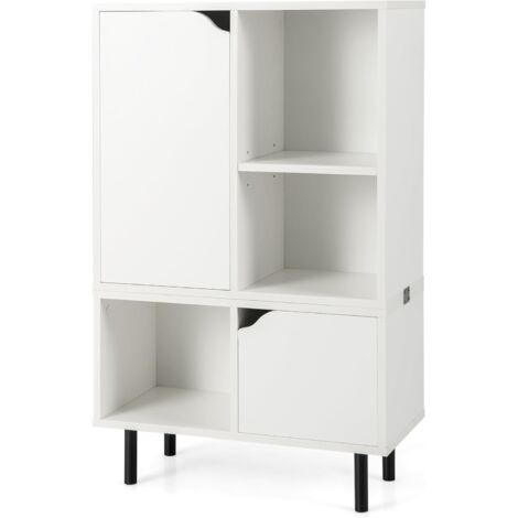 GOPLUS Bibliothèque 30x60x96,5CM-2 Armoires Modulables et Empilables-Etagères Réglables-2 Kits Anti-basculement Blanc (1/5)