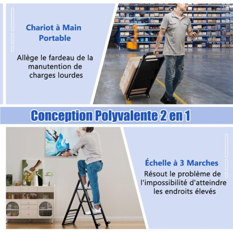 RIKADE – Escabeau Pliable à 2 Arches Avec Grande Pédale Antidérapante