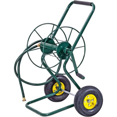 GOPLUS Chariot Enrouleur Tuyau d'Arrosage, Chariot Tuyau d'Arrosage avec 2 Roues, Cadre en Métal, Grande Capacité, Mécanisme de Manivelle, Support de Tuyau d'Arrosage pour Jardin, pour Jardinage