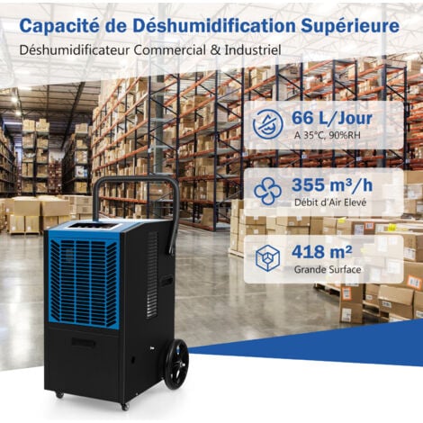 GOPLUS 66L/Jour Déshumidificateur Industriel pour 418 M²-Minuterie 24H,Mobile avec Pompe/Tuyau de Drainage pour Dégâts d'Eau,pour Sous-Sol,Entrepôt,Bleu