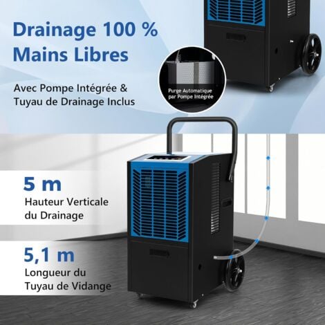 GOPLUS 66L/Jour Déshumidificateur Industriel pour 418 M²-Minuterie 24H,Mobile avec Pompe/Tuyau de Drainage pour Dégâts d'Eau,pour Sous-Sol,Entrepôt,Bleu