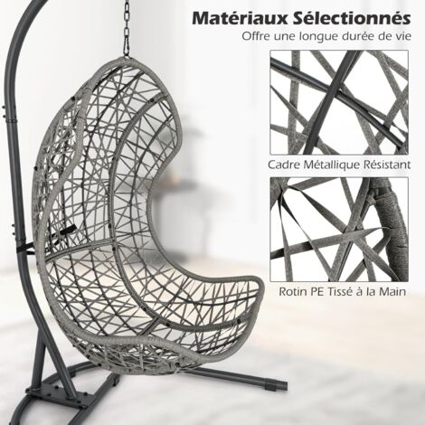 Fauteuil Suspendu Pliable En Rotin Synthétique – Avec Coussins, Pour Intérieur Et Extérieur