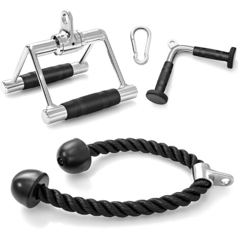 GOPLUS Kit de Fixation pour Machine à Câble d'Entraînement, avec Poignée Rotative Double D, Barre en ‘V’ et Corde à Triceps