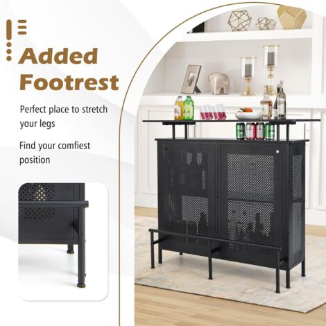 GOPLUS Casier à Vin 3 Niveaux Avec Prises & USB – Table Bar Console Métal, Porte-Verres & Anti-Basculement