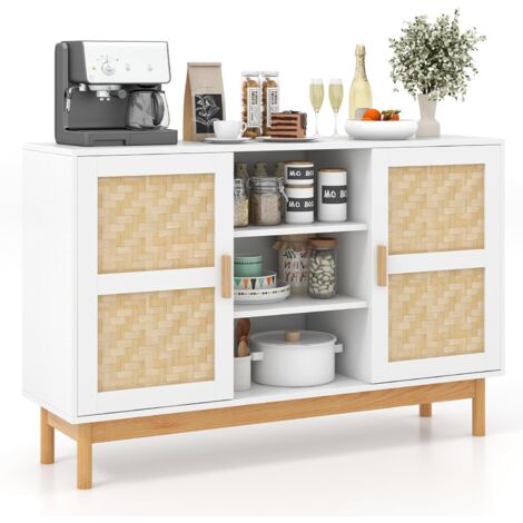 Goplus – Buffet de rangement en bois d'ingénierie et bambou – 3 étagères ouvertes et 2 armoires latérales – Dimensions 120x35x78 cm – Pour salle à manger ou salon (1/5)