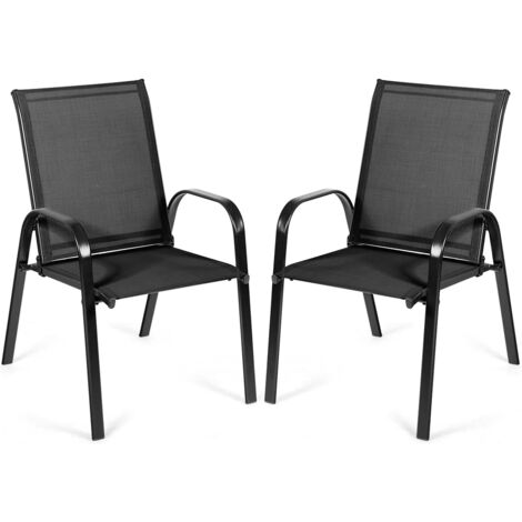 GOPLUS Lot de 2 Chaises de Jardin Pliantes, 2 Chaises de Terrasse en Métal avec Accoudoirs et Dossier Haut, Tissu Respirant, Fauteuil Confortable pour Piscine, Plage, Cour, Charge 160KG (Noir) (1/5)
