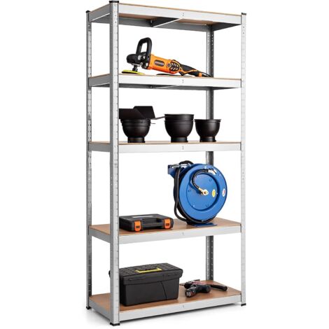 GOPLUS Étagère de Rangement avec 5 Étagères, pour Garage, Atelier, Divers Modèles, Matériau en Fer et MDF, Charge 175KG par Étagère, 90 x 40 x 180CM (Argent) (1/5)