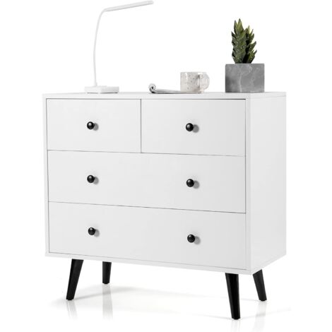GOPLUS Commode à 4 Tiroirs, Meuble de Rangement avec Dispositif Anti-basculement, Poignées Pratiques, 4 Tiroirs en Bois pour Chambre à Coucher, Salon, Bureau, 80x39,5x77cm, Naturel