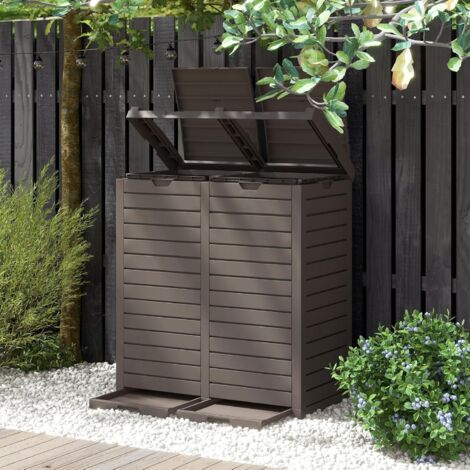 GOPLUS Poubelle Jarin Extérieure à Double Bac 135 L, Bac à Ordures Extérieur pour Déchets, Poubelle Tri Terrasse Extérieure Intérieure avec Plusieurs Couvercles,77 x 40 x 86CM (1/5)