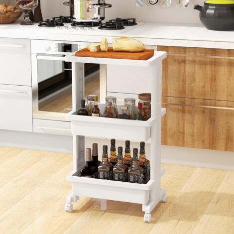 Goplus – Chariot à roulettes de rangement 3 niveaux – 2 paniers et plateau rainuré – Dimensions 45x30x81cm – 2 roues verrouillables pour stabilité (1/5)