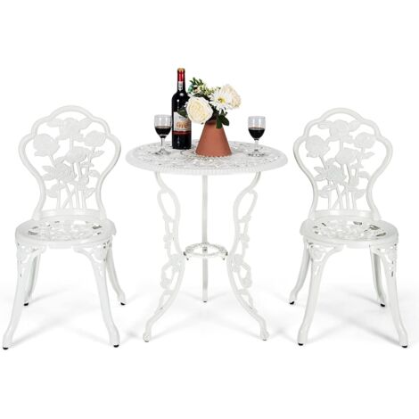 Goplus – Ensemble table et chaise de jardin 3 pièces – 2 chaises ergonomiques et table ronde en fonte aluminium – Résistant à la rouille – Dimensions table 60x66cm (1/5)