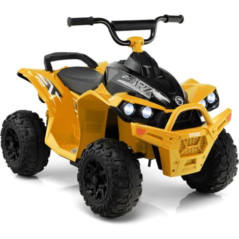 GOPLUS Voiture Electrique Enfants 12V, Quad Electrique Enfants 1 Place 2,2-4,3 km/he, Klaxon, Musique, Phares LED, Quad Motorisé pour Filles Garçons 3-8 Ans, Charge 35KG (Jaune)