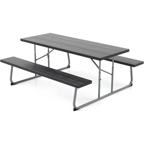 GOPLUS Table de Pique-Nique avec Bancs pour 8 Personnes, 183cm Table Pliant avec Chaise, Trou de Parasol 47mm, en HDPE & Métal, Ensemble de Meubles de Jardin pour Intérieur Extérieur, Charge 250KG Noi (1/5)