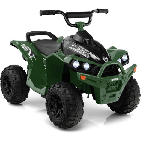Goplus – Voiture électrique enfant 12V – Quad 1 place 2 vitesses 2,2/4,3 km/h – Klaxon, musique, phares LED – Charge 35kg – Pour 3-8 ans (Vert)