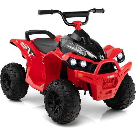 GOPLUS Voiture Electrique Enfants 12V, Quad Electrique Enfants 1 Place 2,2-4,3 km/he, Klaxon, Musique, Phares LED, Quad Motorisé pour Filles Garçons 3-8 Ans, Charge 35KG (Rouge)