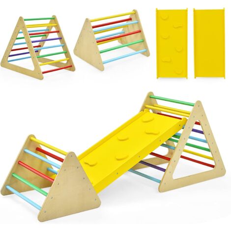 GOPLUS 3 en 1 Toboggan d'escalade Montessori pour Enfants, 2 Triangle d’Escalade avec Toboggan pour Enfant 3 Ans+,Charge 60KG (Multicolore) (1/5)