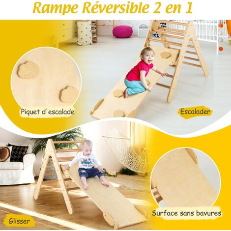 Triangle D’escalade GOPLUS Avec Rampe Réversible Montessori – Bois, Charge 50 Kg, Multicolore