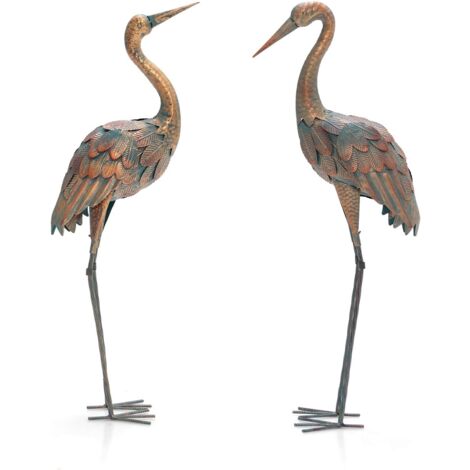 Goplus – Lot de 2 statues de grue en métal 85-86 cm – Décoration extérieure bronze pour jardin, étang et terrasse – Détails réalistes (1/5)