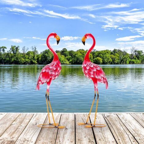 Déco Jardin : Flamants Roses En Métal Blanc – Plaque Aluminium Résistante Pour Extérieur - 4