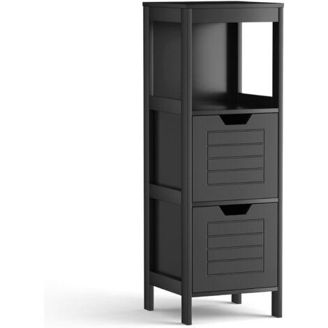 Goplus – Meuble bas de salle de bain 30x30x89 cm – 2 tiroirs et compartiment – Bois MDF imperméable – Style nordique minimaliste noir (1/5)