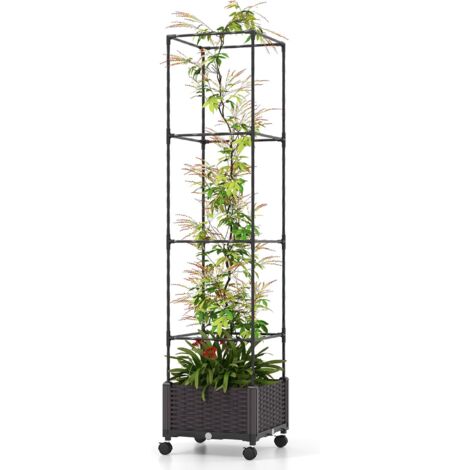 Goplus – Jardinière avec treillis réglable pour plantes grimpantes – Système d'arrosage automatique – 4 hauteurs 170/130/90/50 cm – Cadre en métal plastifié (1/5)