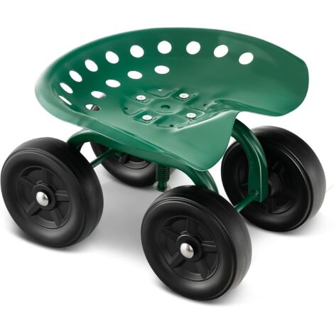 GOPLUS Tabouret de Jardin en Métal avec 4 Roues en PP, Siège de Jardin Mobile avec Siège Pivotant Réglable en Hauteur, Charge 150 kg, pour Travail au Jardin, pour Jardin et Pelouse, Vert (1/5)
