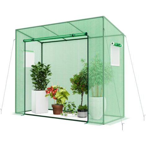 GOPLUS Serre de Jardin 15,4m², Serre à Entrée avec Couverture en PE, 4 Cordes Anti-Vent & Piquets de Sol, Porte à Fermeture Éclair Enroulable, Fenêtres à Double Couche, 200x77x169cm (1/5)