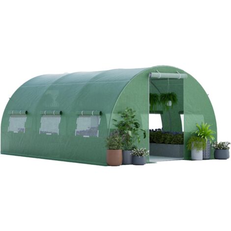 Goplus – Serre tunnel 4x3x2m en acier galvanisé – 8 fenêtres latérales et 2 portes – Toile PE imperméable et résistante aux UV – Pour cultures en extérieur