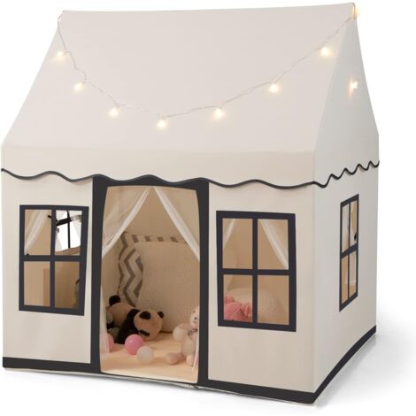 GOPLUS Tente de Jeux pour Enfants Garçons Filles, Maison de Jeux Intérieure avec Étoiles, Tapis Antidérapant, Fenêtres Ventilées, Grand Espace pour 3 Enfants/2 Adultes, Cadeau pour 3 à 10 Ans, Beige
