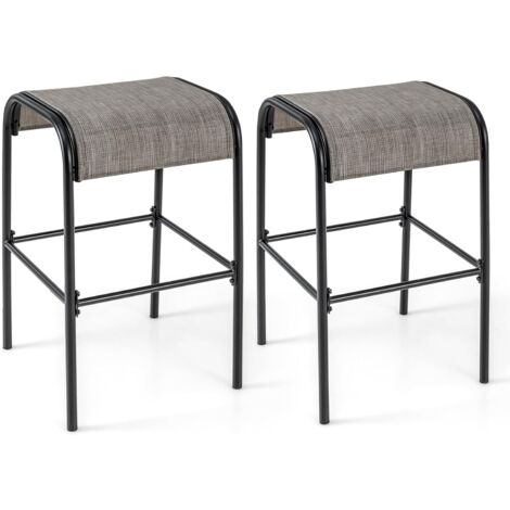 GOPLUS Ensemble de 2 Tabourets de Bar, Chaise de Bar de Patio de 76CM, Charge 180 KG, Siège en Tissu Incurvé sans Dossier, avec Repose-Pieds en Métal, pour Jardin, Porche, Bord de Piscine (1/5)