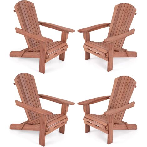 Goplus – Lot de 2 chaises Adirondack pliables en bois de sapin – Dossier incliné 105° – Accoudoirs larges – Capacité 180 kg – Pour terrasse et jardin