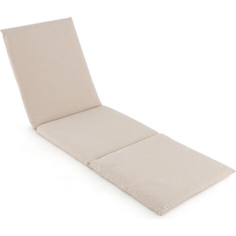 GOPLUS Coussin de Chaise Longue Exterieur 182x59CM, Rembourré, Sangles de Fixation à Crochets et Boucles, pour Lit de Camp, Coussin Transat Bain de Soleil pour Voyage, Camping, Vacances (Beige) (1/5)