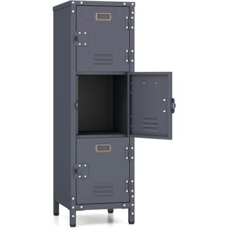 Goplus – Casier en métal à 3 portes verrouillables – Armoire de rangement empilable avec étagères amovibles – Dimensions 30 x 35 x 100 cm – Style rétro industriel