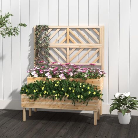 Jardinière Avec Treillis En Bois Naturel 110x44x113cm - Bac à Fleurs Avec Drainage Pour Plantes Grimpantes