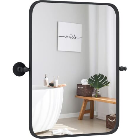 Goplus – Miroir de salle de bain rectangulaire 76,5 x 66,5 cm – Cadre en métal noir mat – Inclinaison 12° – Verre argenté incassable – Montage vertical/horizontal