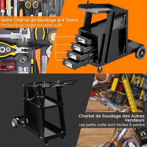 GOPLUS Chariot Servante 3 Étagères - Porte-Outils Sur Roues Avec Poignée Et Trous De Suspension, 64x40x102 Cm, Charge 45 Kg