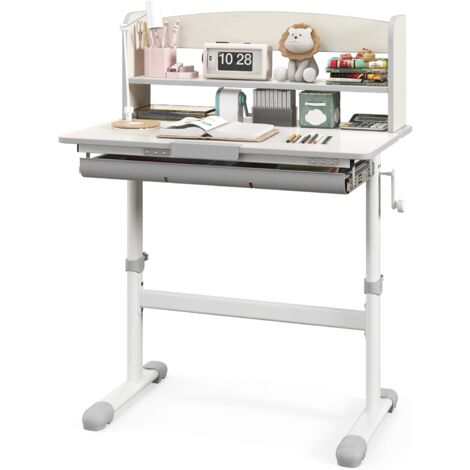 GOPLUS Bureau Enfant Fille Garcon, Table d'Étude Réglable en Hauteur avec Rangement, Plateau Inclinable à 7 Niveaux, Tiroir, Support à Livre, Bureau pour 3-12 Ans pour Maison École (Gris)