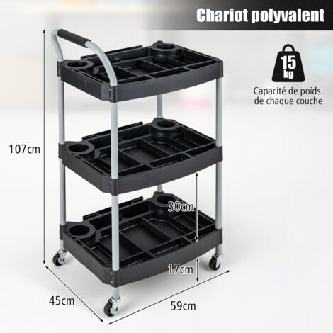 Chariot Roulant GOPLUS 3 Niveaux - 4 Roues Verrouillables, 2 Bacs, 42x29x83cm, Blanc