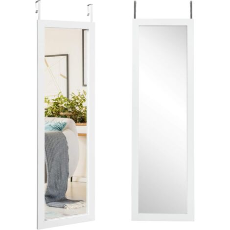 GOPLUS Miroir Pleine Longueur Carré, Psyché Longue Debout Miroir Chambre, Miroir Dressing Miroir,Miroir Mural Cadre en Fer,Miroir Mural Suspendu avec 2 Crochets 120x37CM (Blanc) (1/5)