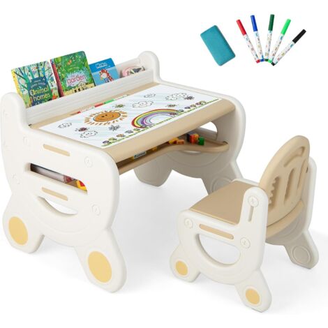 Goplus – Ensemble table et chaises pour enfants – Plateau effaçable – Espace de rangement intégré – Chaise ergonomique – HDPE durable – 3 à 8 ans