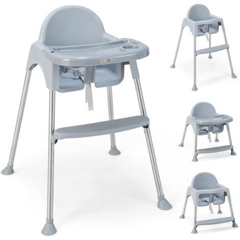 GOPLUS Chaise Haute Bébé, Chaise Haute Évolutive 4 en 1 pour 6 à 36 Mois, avec Plateau Amovible & Hauteur Réglable, Chaise d'Alimentation pour Tout-Petits avec Harnais et Pieds Antidérapants (Gris)