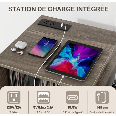 GOPLUS Meuble Platine Vinyle 3 Niveaux - Support Tourne-disque Pour 300 Albums, Structure Métal Marron Rustique