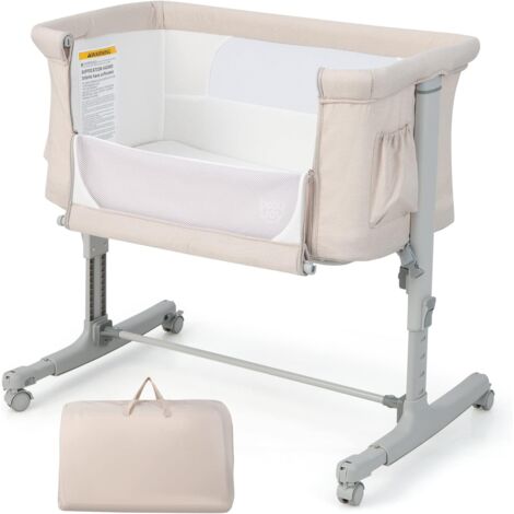 Goplus – Berceau pour bébé 3 en 1 – Lit cododo portable avec matelas amovible – Hauteur réglable 66-81 cm – 4 roues verrouillables – Poches de rangement