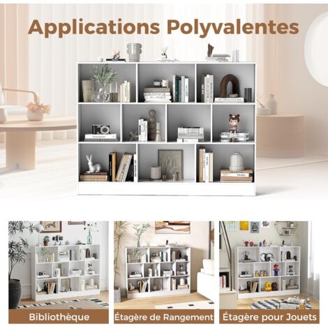 Meuble Rangement Enfant 8 Cubes Thème Spatial - Armoire Avec Portes Et Barre - 71x35,5x142 Cm - Blanc