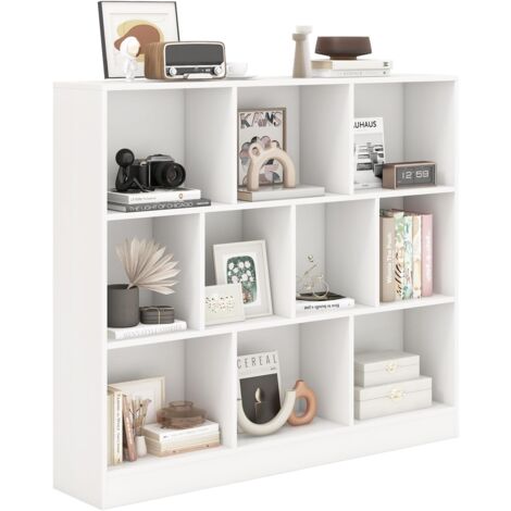 GOPLUS Bibliothèque, Meuble Rangement Enfant avec 10 Cubes Ouvertes, Étagère Rangement à 3 Niveaux pour Livres Jouets, Meuble Cube pour Salon/Chambre, 120x24x104CM (Blanc)