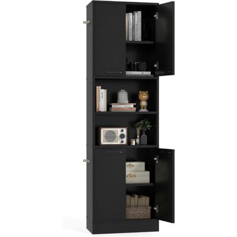 Goplus – Buffet de rangement haute 190 cm – 4 portes, 2 compartiments ouverts – Charge 140 kg – Bois d'ingénierie, métal – Style moderne noir (1/5)